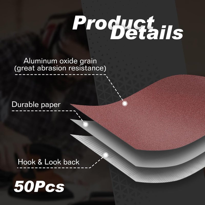 LOLOLE 50PCS Mouse Detail Sander Sandpaper, 80 Grits Triangle Sanding Pads, 5 Holes Sanding Sheets Sandpaper Assortment, Sander Pads Sander Paper Mouse Sand Paper for Sanding Polishing - Image 3
